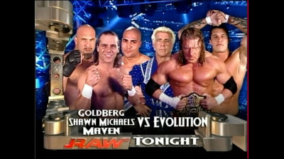Goldberg, Shawn Michaels, & Maven vs Evolution (Full Match)